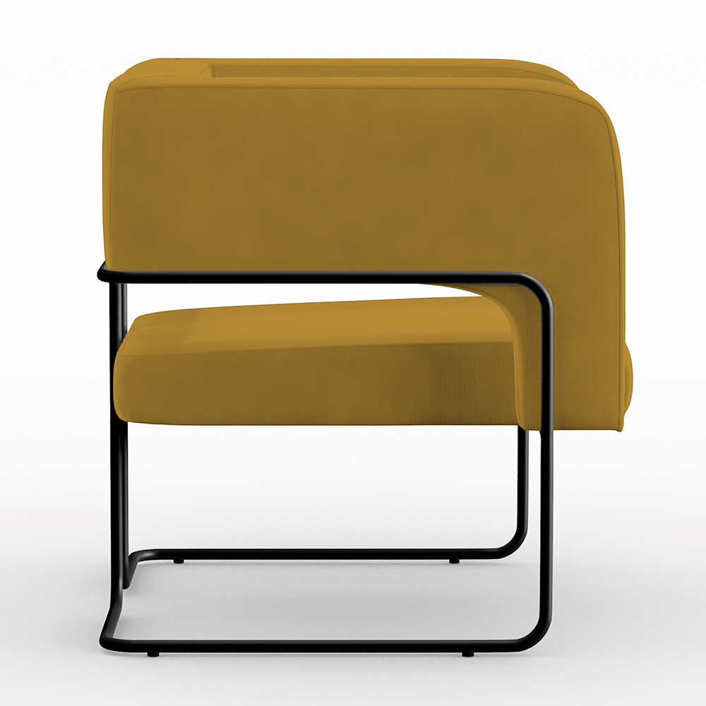 Poltrona Decorativa Scarlett D02 Base de Aço Preto Veludo Mostarda B-260 - Lyam Decor