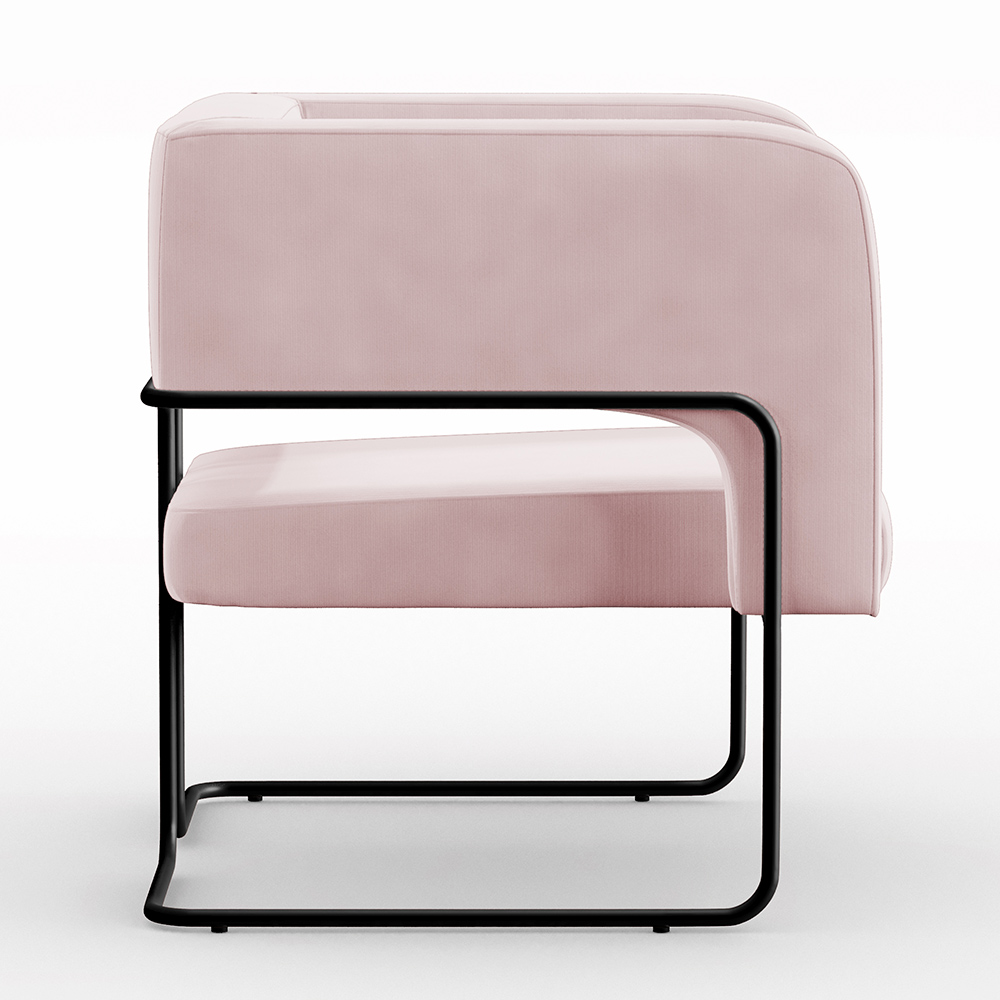 Poltrona Decorativa Scarlett D02 Base de Aço Preto Veludo Rosê B-305 - Lyam Decor