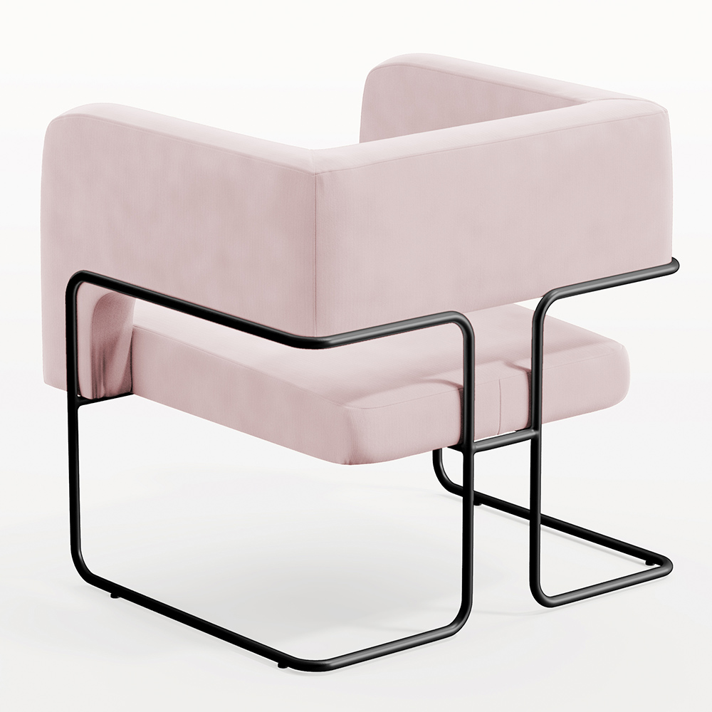 Poltrona Decorativa Scarlett D02 Base de Aço Preto Veludo Rosê B-305 - Lyam Decor