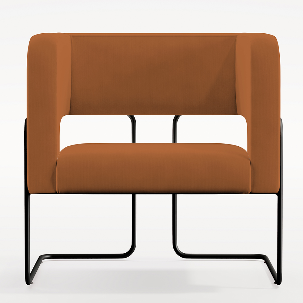 Poltrona Decorativa Scarlett D02 Base de Aço Preto Veludo Telha B-262 - Lyam Decor
