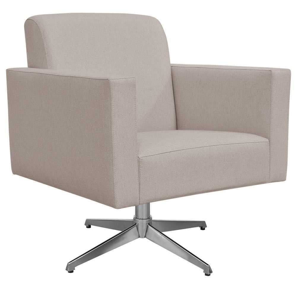 Poltrona Decorativa com Base Giratória Para Sala de Estar Helô L02 Linho Bege - Lyam Decor