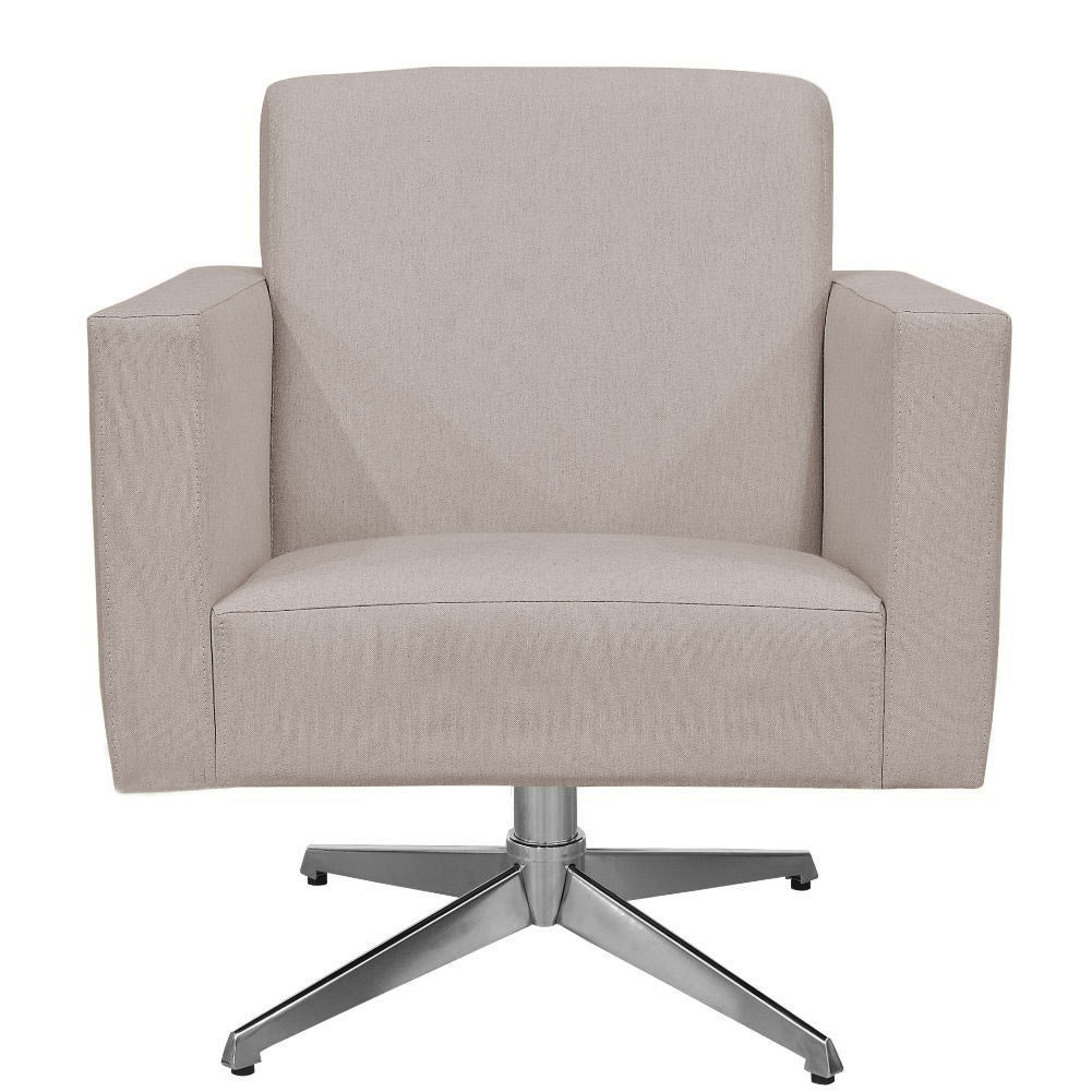 Poltrona Decorativa com Base Giratória Para Sala de Estar Helô L02 Linho Bege - Lyam Decor