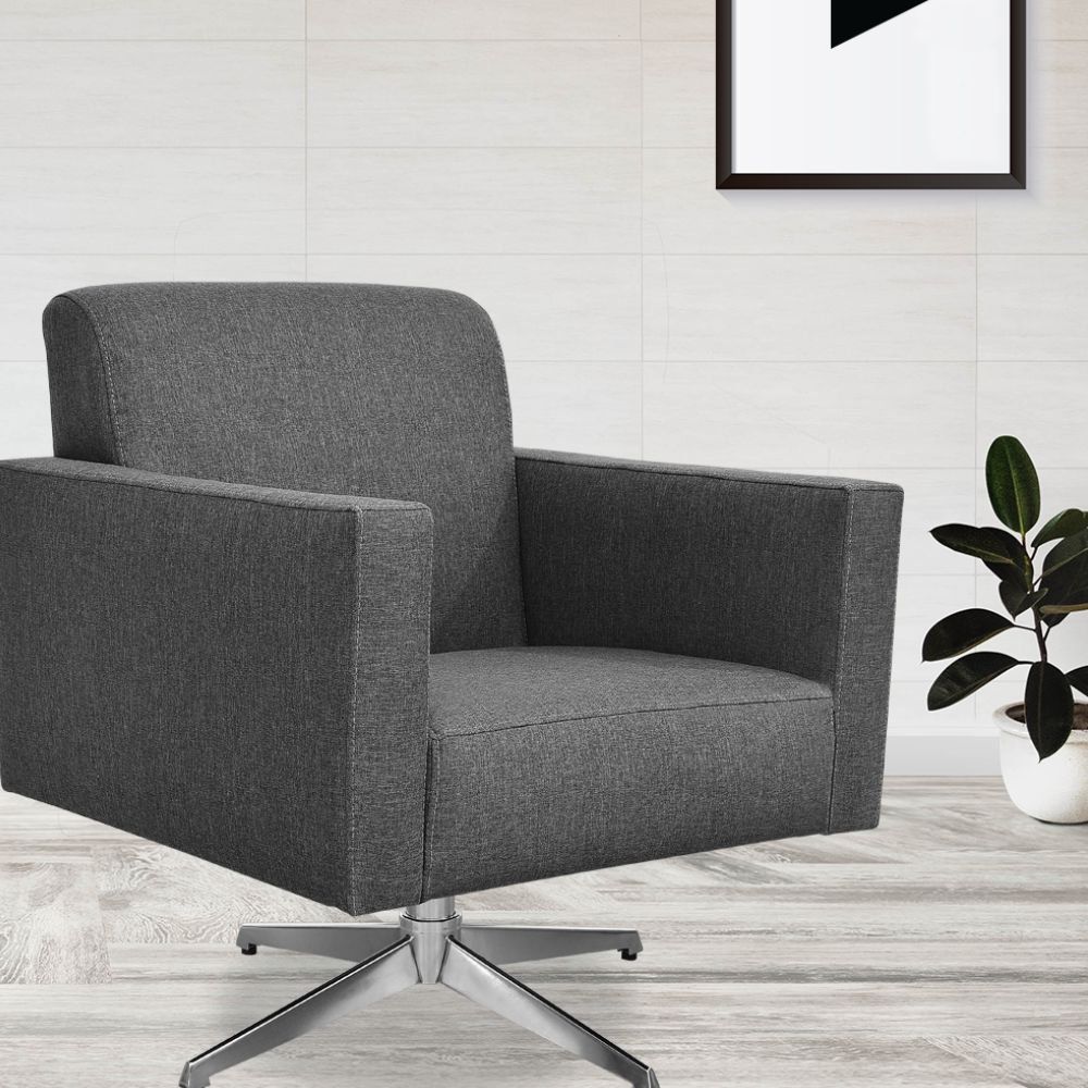 Poltrona Decorativa com Base Giratória Para Sala de Estar Helô L02 Linho Chumbo - Lyam Decor