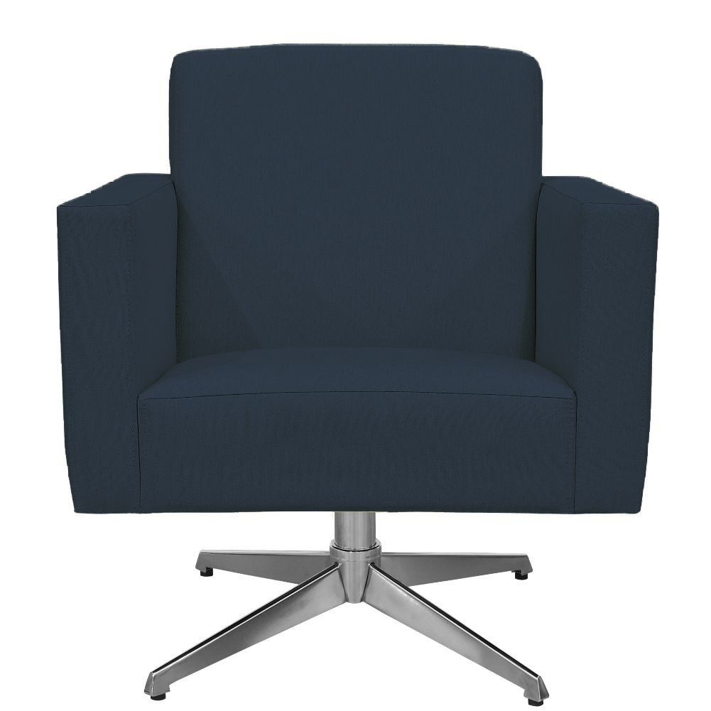 Poltrona Decorativa com Base Giratória Para Sala de Estar Helô L02 Suede Azul Marinho - Lyam Decor
