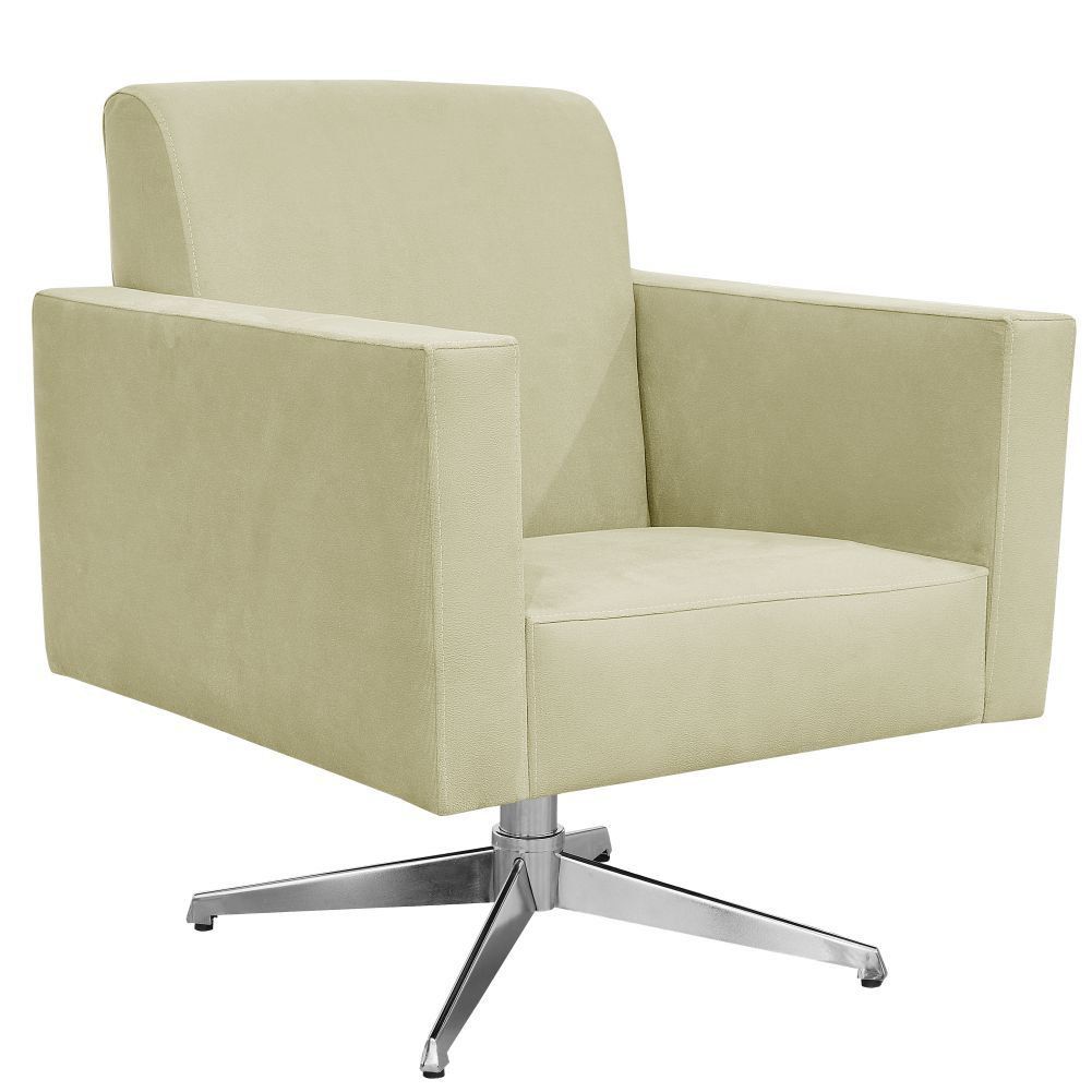 Poltrona Decorativa com Base Giratória Para Sala de Estar Helô L02 Suede Bege - Lyam Decor