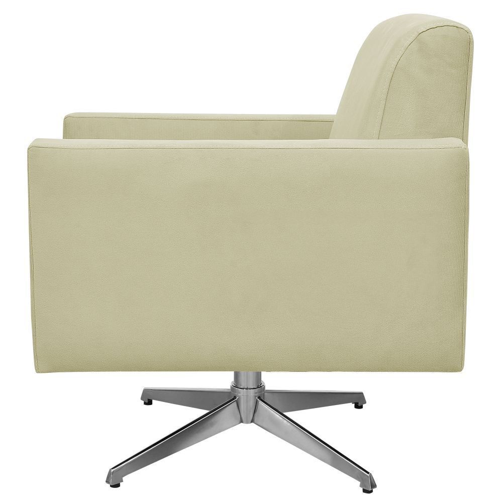 Poltrona Decorativa com Base Giratória Para Sala de Estar Helô L02 Suede Bege - Lyam Decor