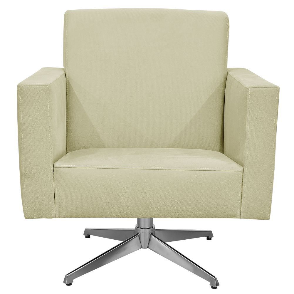 Poltrona Decorativa com Base Giratória Para Sala de Estar Helô L02 Suede Bege - Lyam Decor