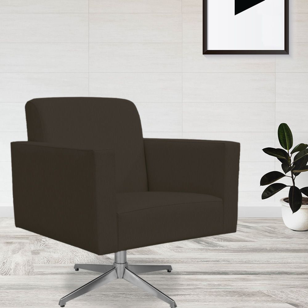Poltrona Decorativa com Base Giratória Para Sala de Estar Helô L02 Suede Marrom - Lyam Decor