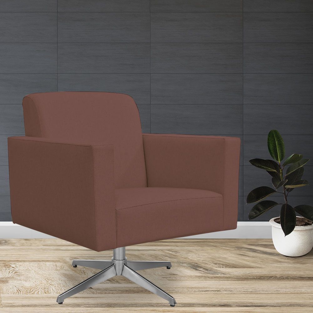 Poltrona Decorativa com Base Giratória Para Sala de Estar Helô L02 Suede Rosê - Lyam Decor