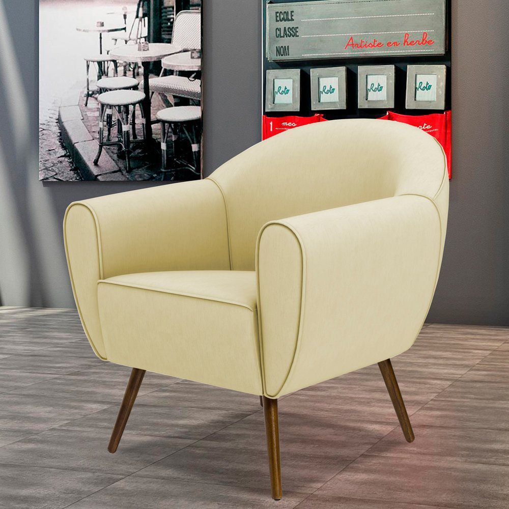 Poltrona Decorativa com Pés Palito Nina D02 Corano Bege C-26 - Lyam Decor