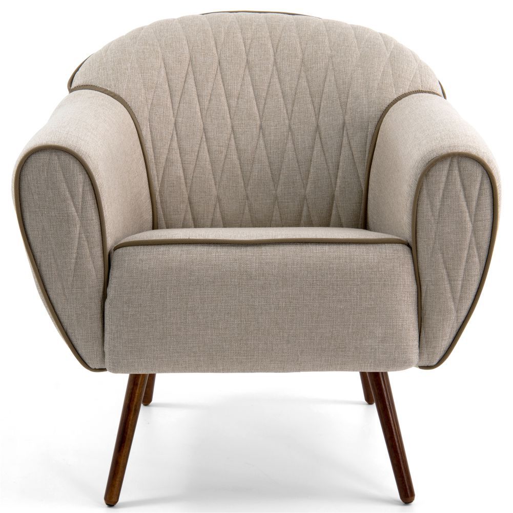 Poltrona Decorativa com Pés Palito Nina D02 Tressê Bege Rústico D-470 - Lyam Decor