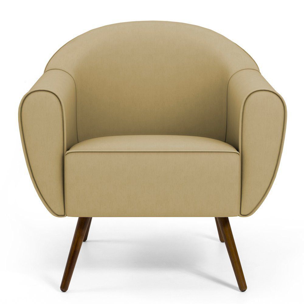 Poltrona Decorativa com Pés Palito Nina D02 Veludo Liso Bege Escuro C-68 -Lyam Decor