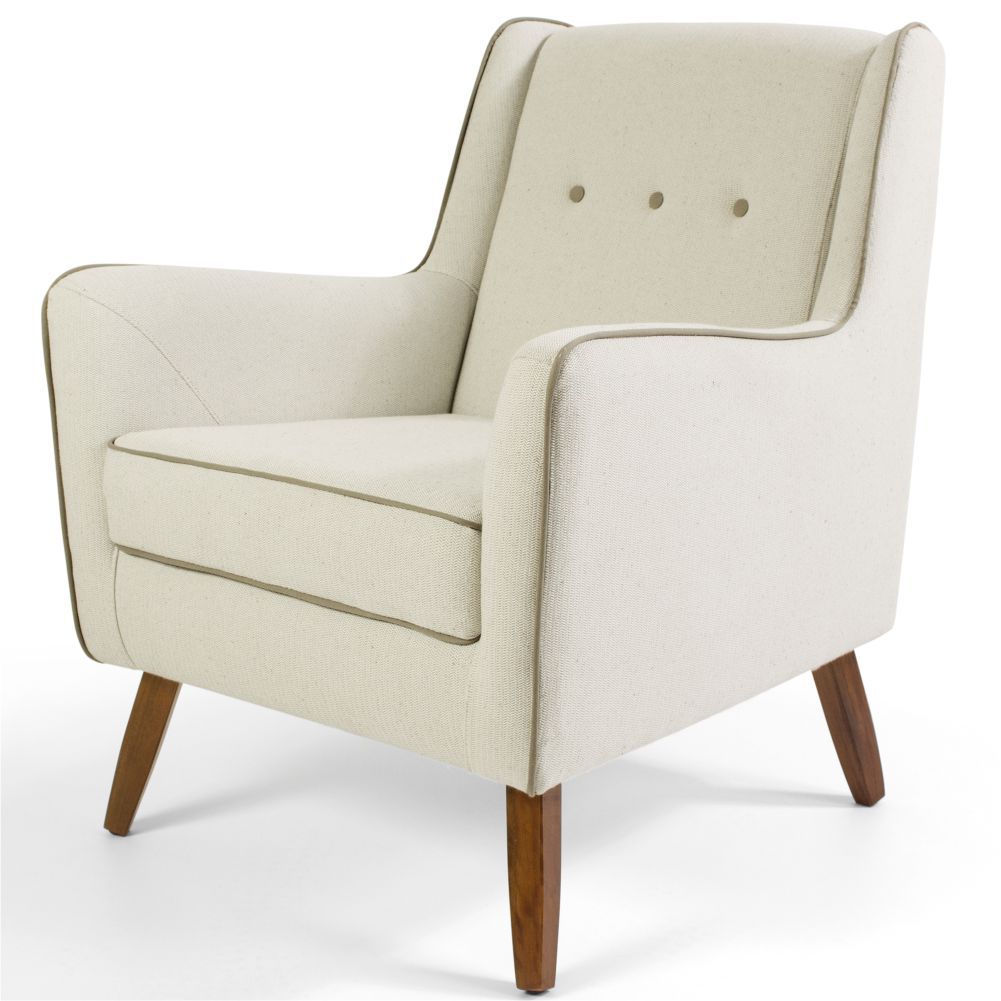 Poltrona Decorativa com Pés de Madeira Taroba D02 Algodão Bege C-381 - Lyam Decor