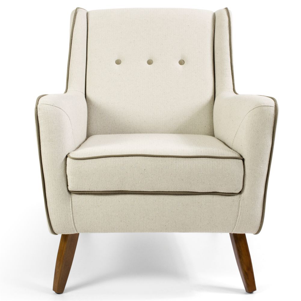 Poltrona Decorativa com Pés de Madeira Taroba D02 Algodão Bege C-381 - Lyam Decor