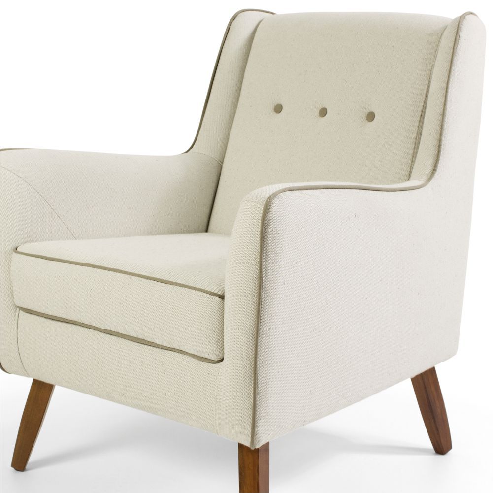 Poltrona Decorativa com Pés de Madeira Taroba D02 Algodão Bege C-381 - Lyam Decor