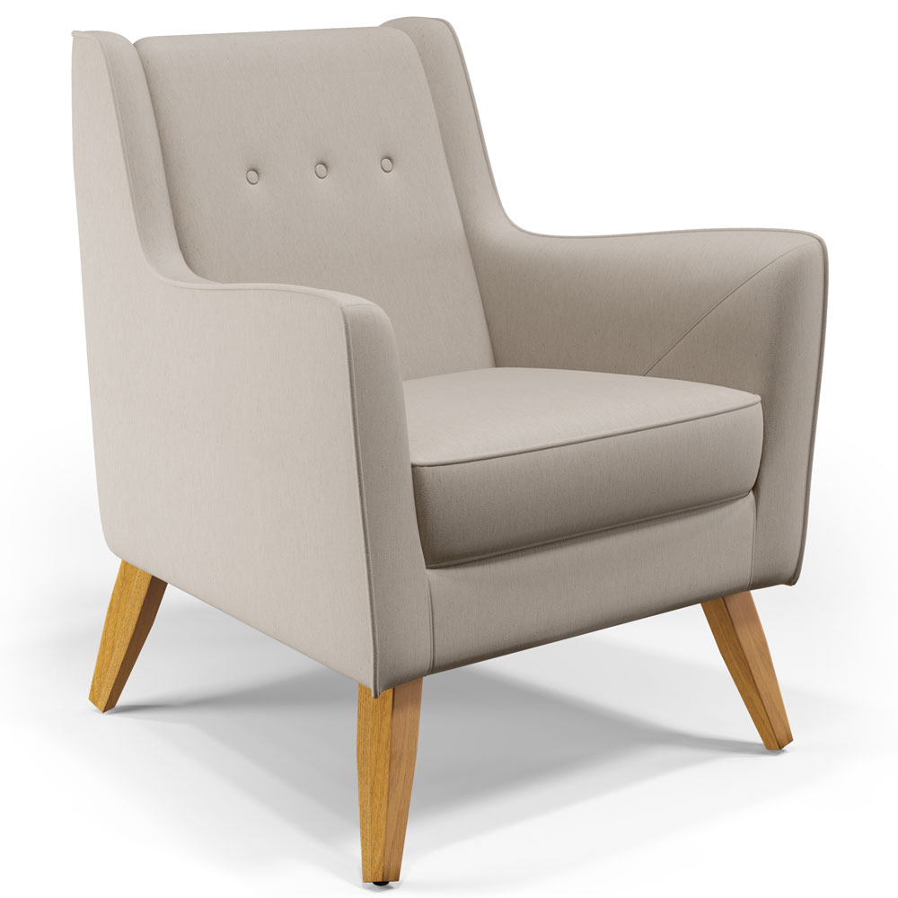Poltrona Decorativa com Pés de Madeira Taroba D02 Linho Bege C-107 - Lyam Decor