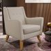 Poltrona Decorativa com Pés de Madeira Taroba D02 Linho Bege C-107 - Lyam Decor