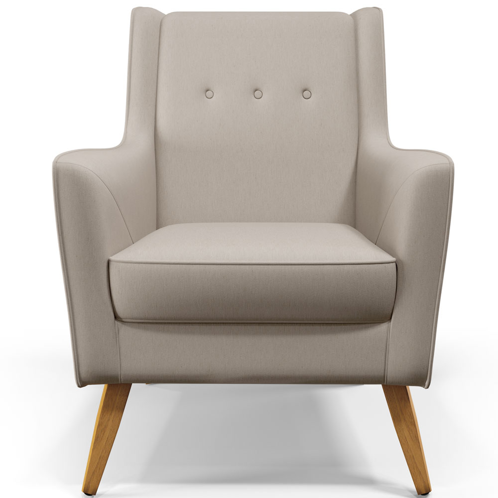Poltrona Decorativa com Pés de Madeira Taroba D02 Linho Bege C-107 - Lyam Decor