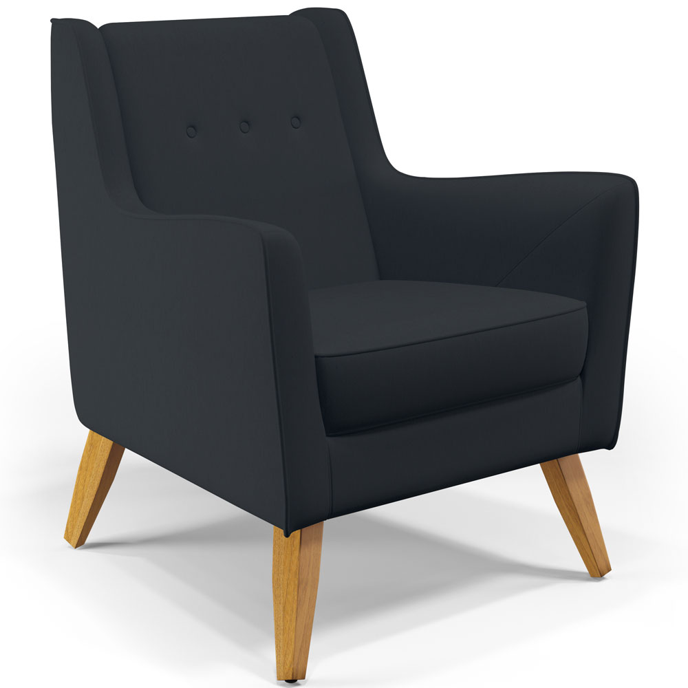 Poltrona Decorativa com Pés de Madeira Taroba D02 Linho Chumbo D-465 - Lyam Decor