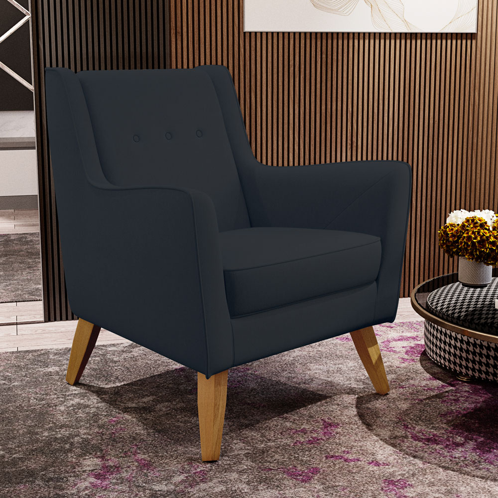 Poltrona Decorativa com Pés de Madeira Taroba D02 Linho Chumbo D-465 - Lyam Decor
