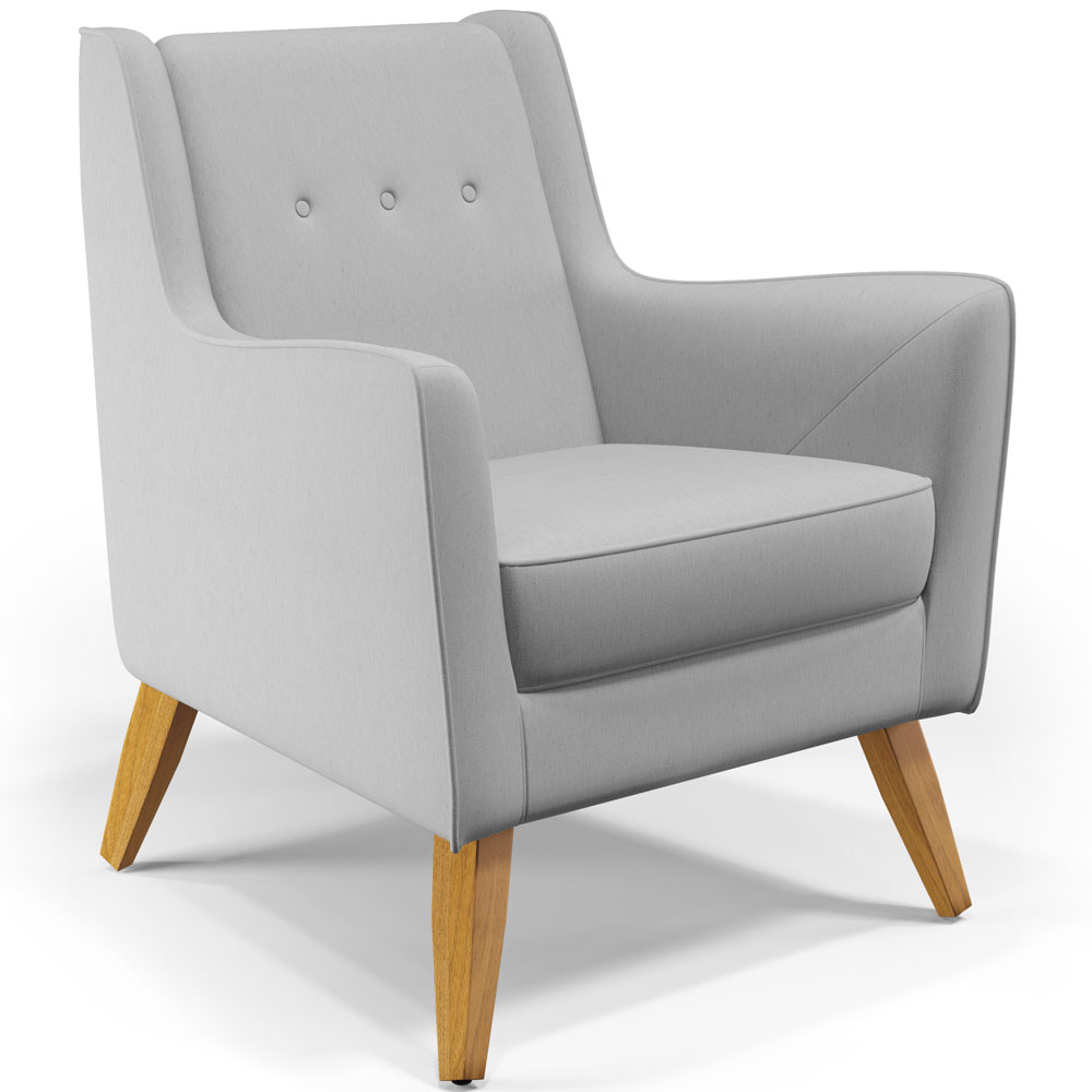 Poltrona Decorativa com Pés de Madeira Taroba D02 Linho Cinza D-315 - Lyam Decor