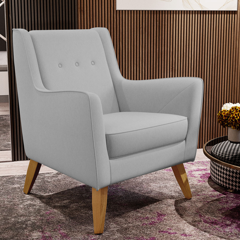 Poltrona Decorativa com Pés de Madeira Taroba D02 Linho Cinza D-315 - Lyam Decor