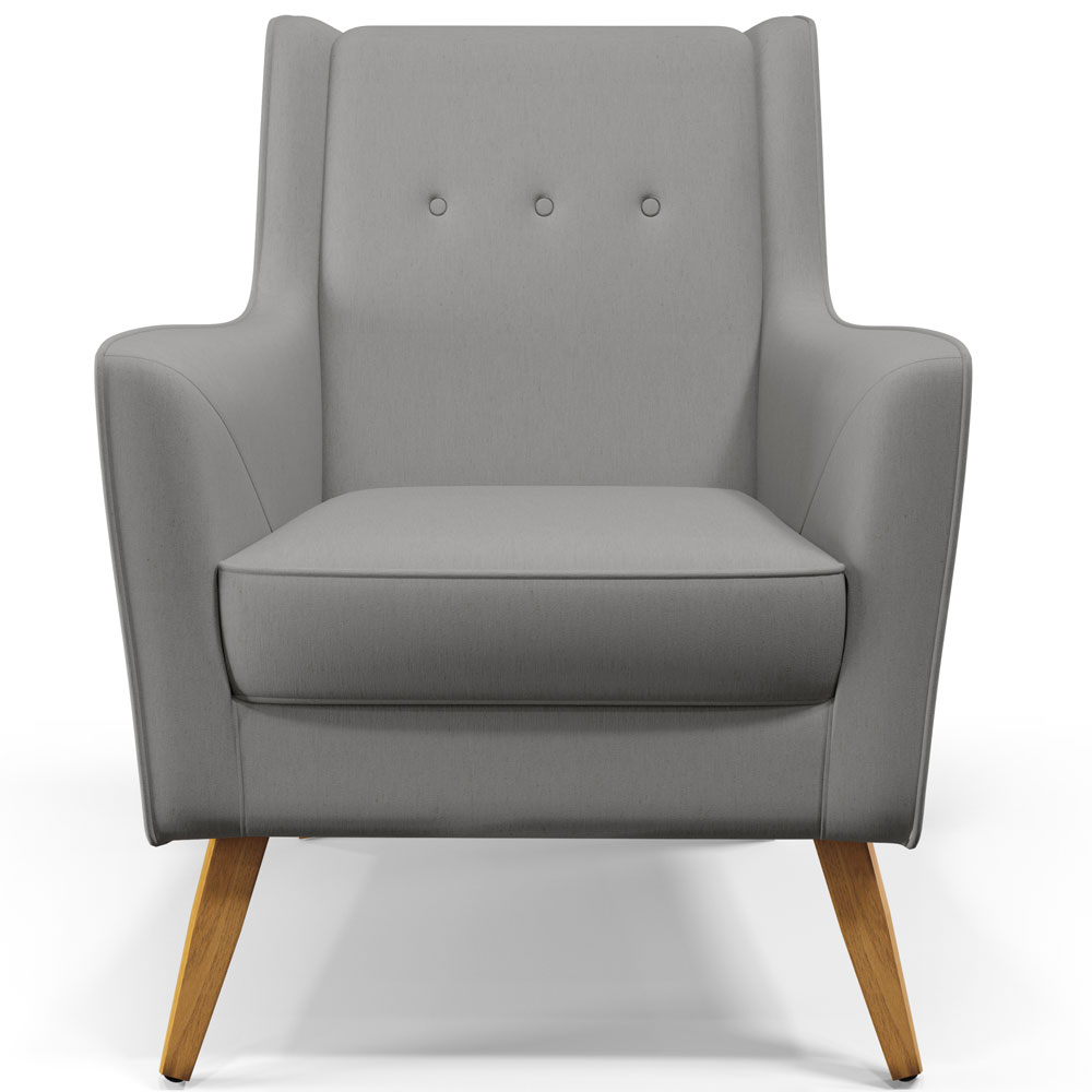Poltrona Decorativa com Pés de Madeira Taroba D02 Linho Cinza Escuro C-416 - Lyam Decor