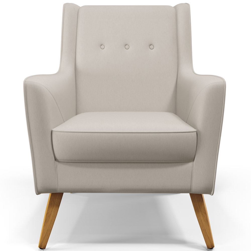 Poltrona Decorativa com Pés de Madeira Taroba D02 Linho Cru C-443 - Lyam Decor