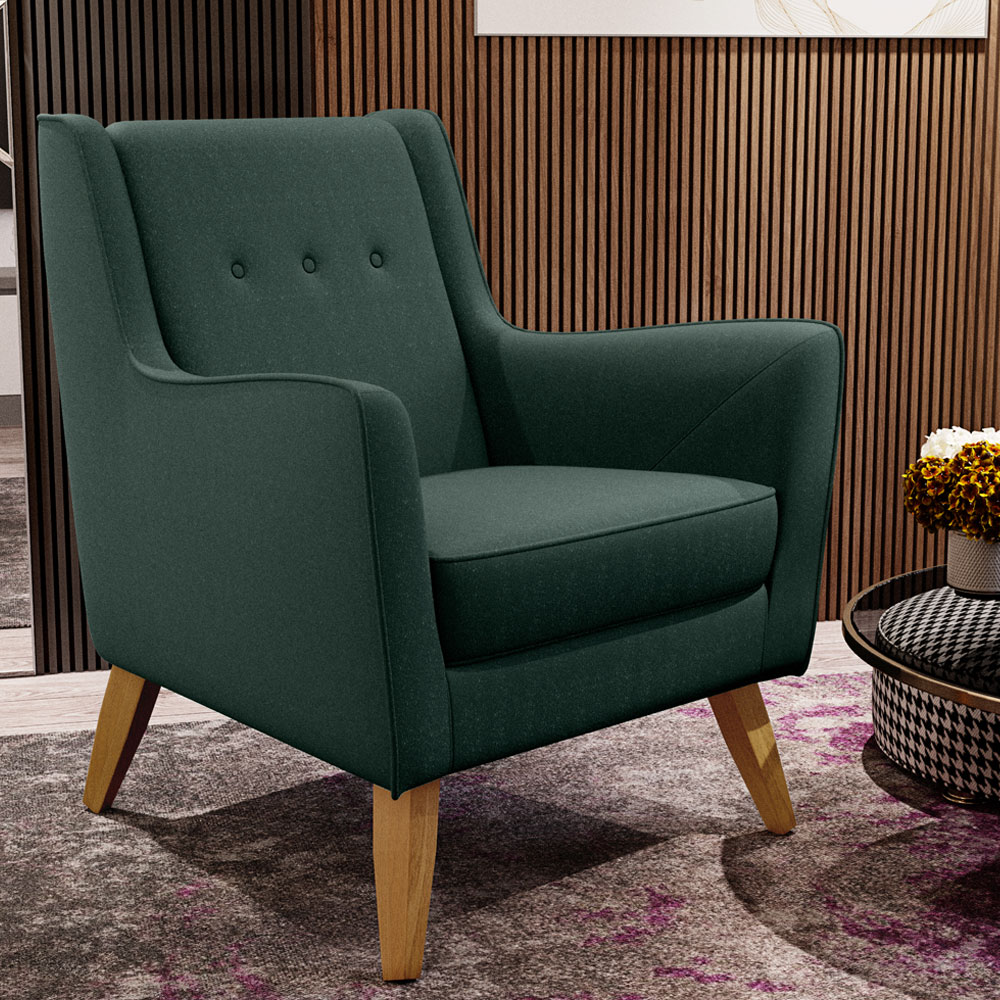 Poltrona Decorativa com Pés de Madeira Taroba D02 Linho Verde C-117 - Lyam Decor