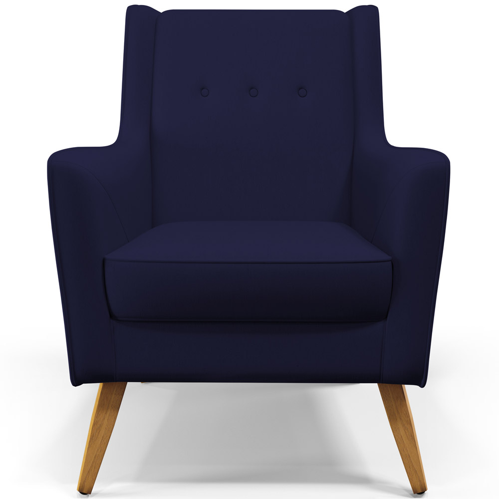 Poltrona Decorativa com Pés de Madeira Taroba D02 Veludo Azul Marinho C-304 - Lyam Decor