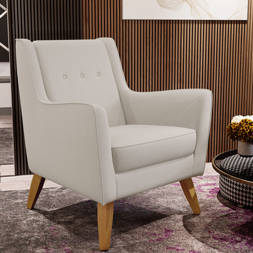 Poltrona Decorativa com Pés de Madeira Taroba D02 Veludo Bege C-309 - Lyam Decor