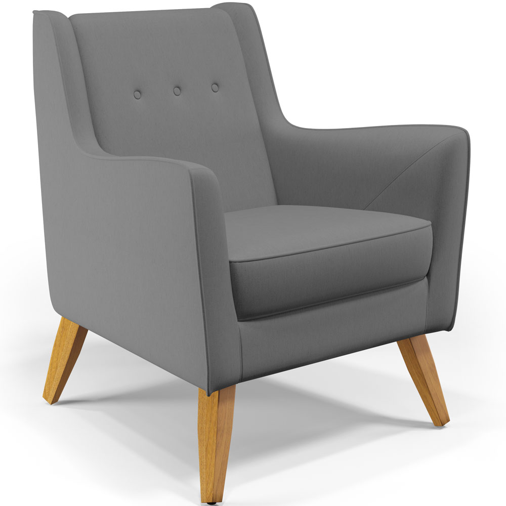 Poltrona Decorativa com Pés de Madeira Taroba D02 Veludo Cinza C-317 - Lyam Decor