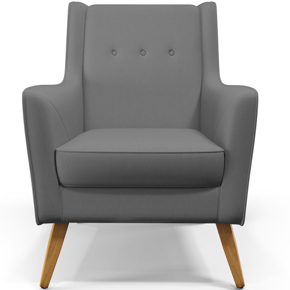 Poltrona Decorativa com Pés de Madeira Taroba D02 Veludo Cinza C-317 - Lyam Decor
