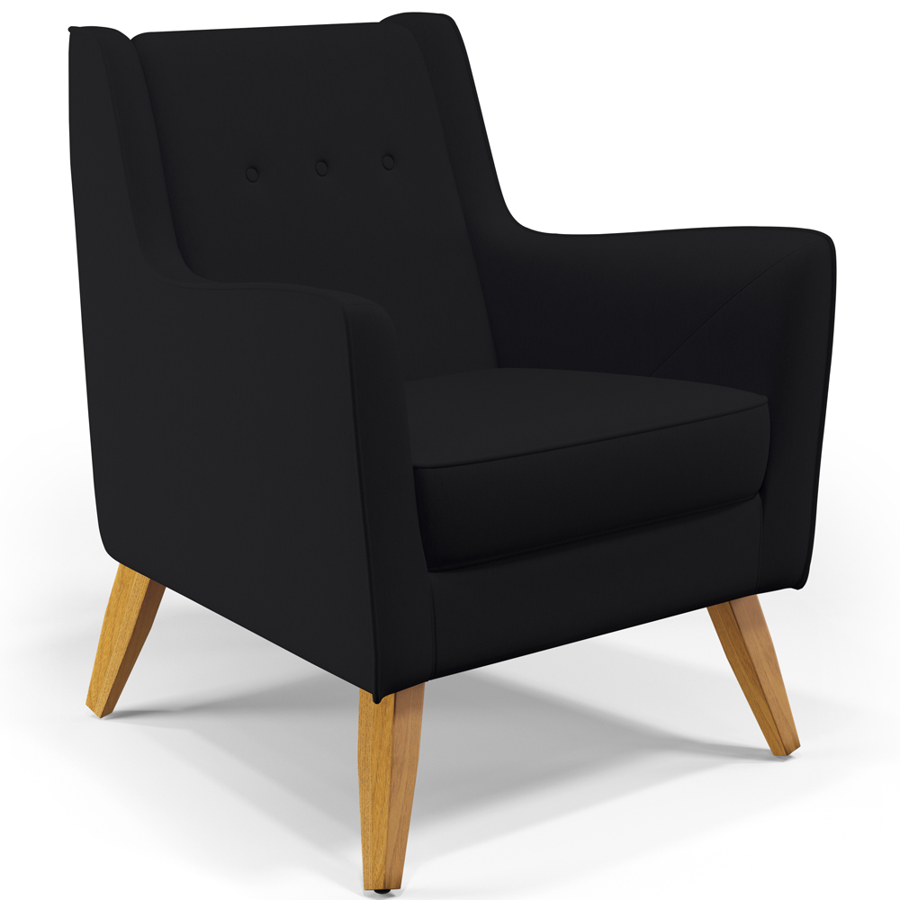 Poltrona Decorativa com Pés de Madeira Taroba D02 Veludo Preto C-300 - Lyam Decor