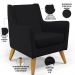 Poltrona Decorativa com Pés de Madeira Taroba D02 Veludo Preto C-300 - Lyam Decor