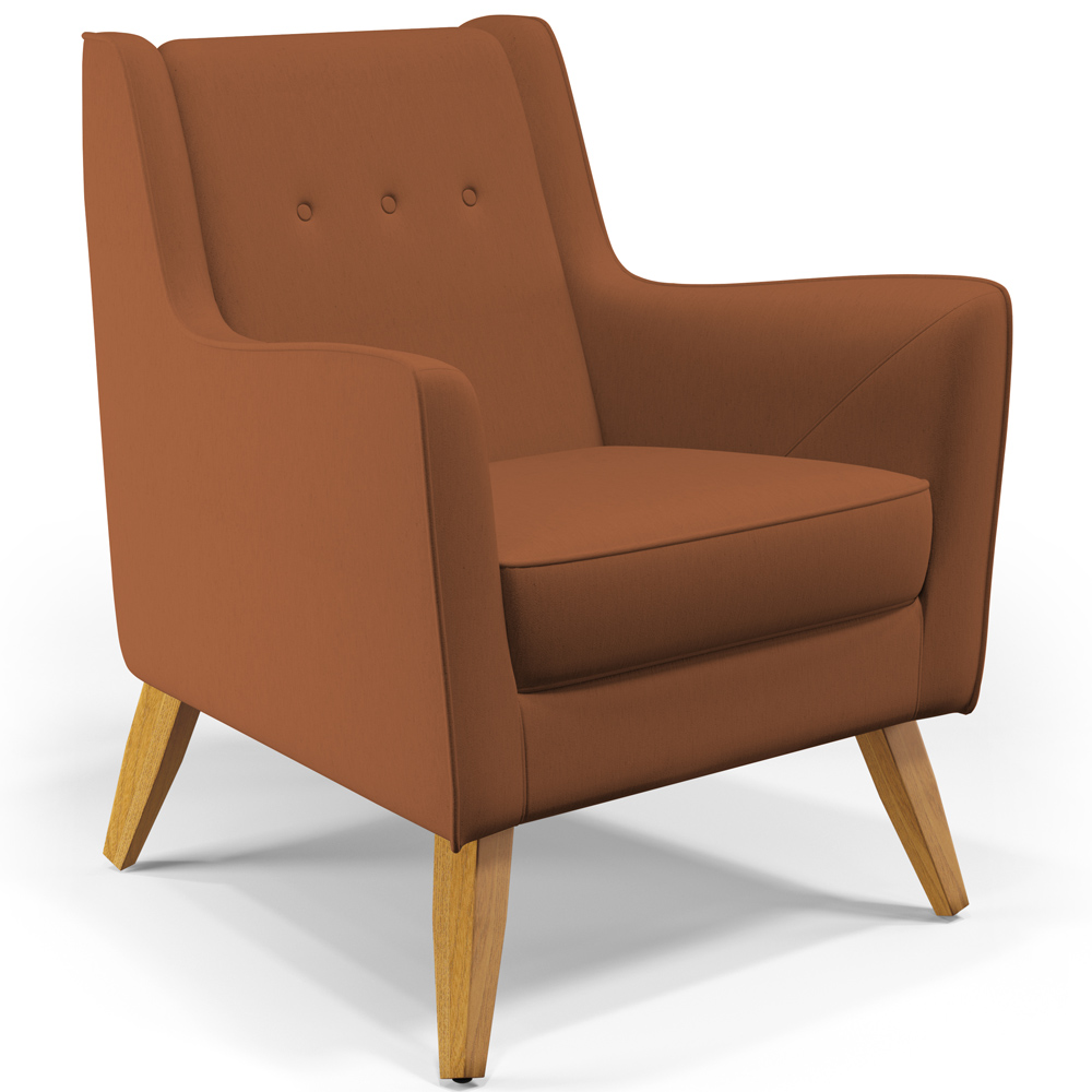 Poltrona Decorativa com Pés de Madeira Taroba D02 Veludo Telha C-262 - Lyam Decor