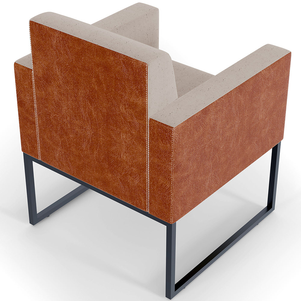 Poltrona Decorativa para Sala Base fixa de Metal Helô L02 Linho Bege Couríssimo Camel - Lyam Decor