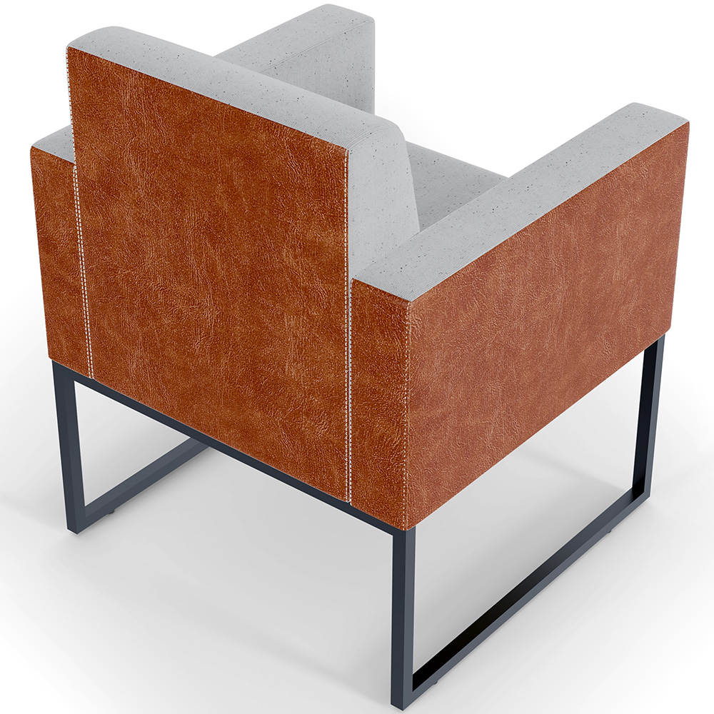 Poltrona Decorativa para Sala Base fixa de Metal Helô L02 Linho Cinza Couríssimo Camel - Lyam Decor