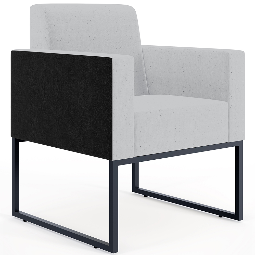 Poltrona Decorativa para Sala Base fixa de Metal Helô L02 Linho Cinza Couríssimo Preto - Lyam Decor