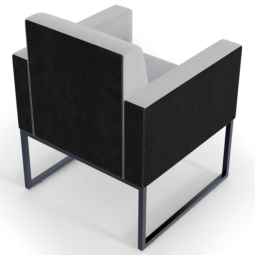 Poltrona Decorativa para Sala Base fixa de Metal Helô L02 Linho Cinza Couríssimo Preto - Lyam Decor