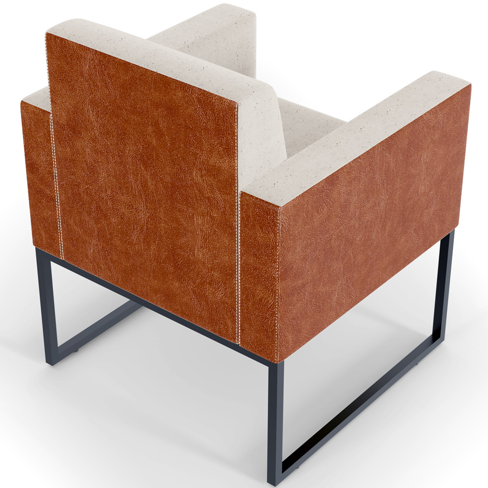 Poltrona Decorativa para Sala Base fixa de Metal Helô L02 Linho Cru Couríssimo Camel - Lyam Decor