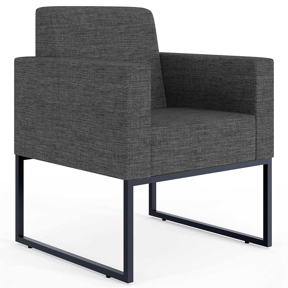 Poltrona Decorativa para Sala E Recepção Base Fixa De Metal Helô L02 Linho Cinza Escuro - Lyam Decor