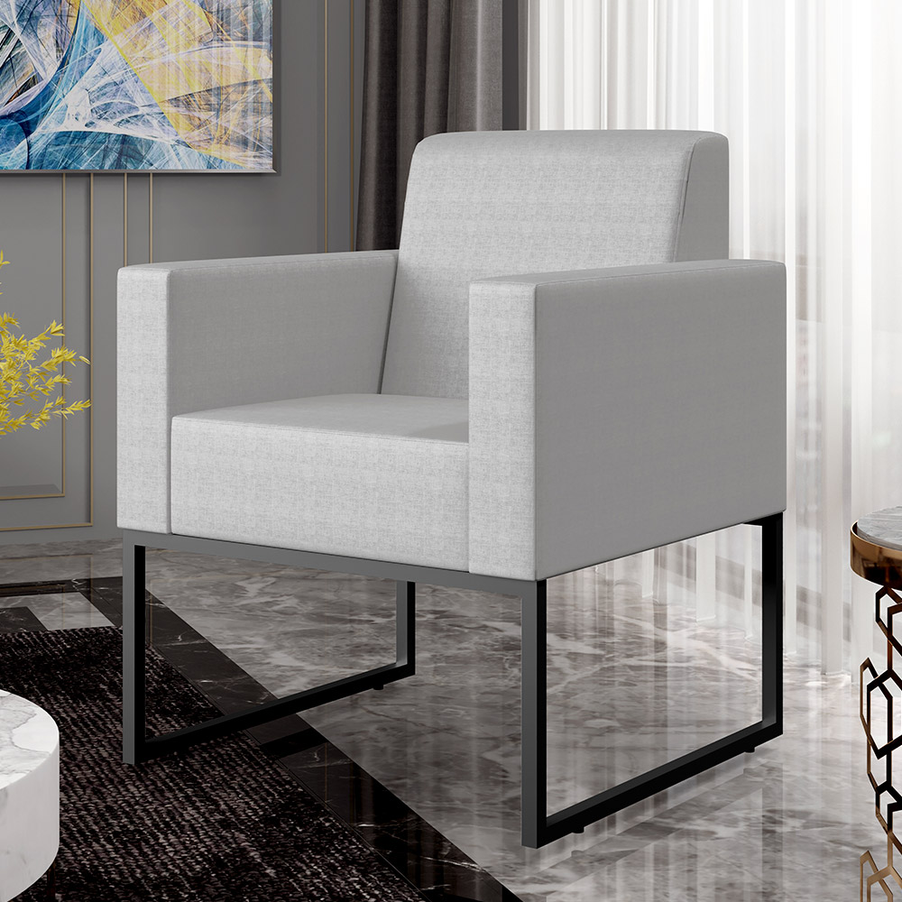 Poltrona Para Sala De Estar Base Fixa De Metal Helô L02 Facto Cinza Metalizado - Lyam Decor