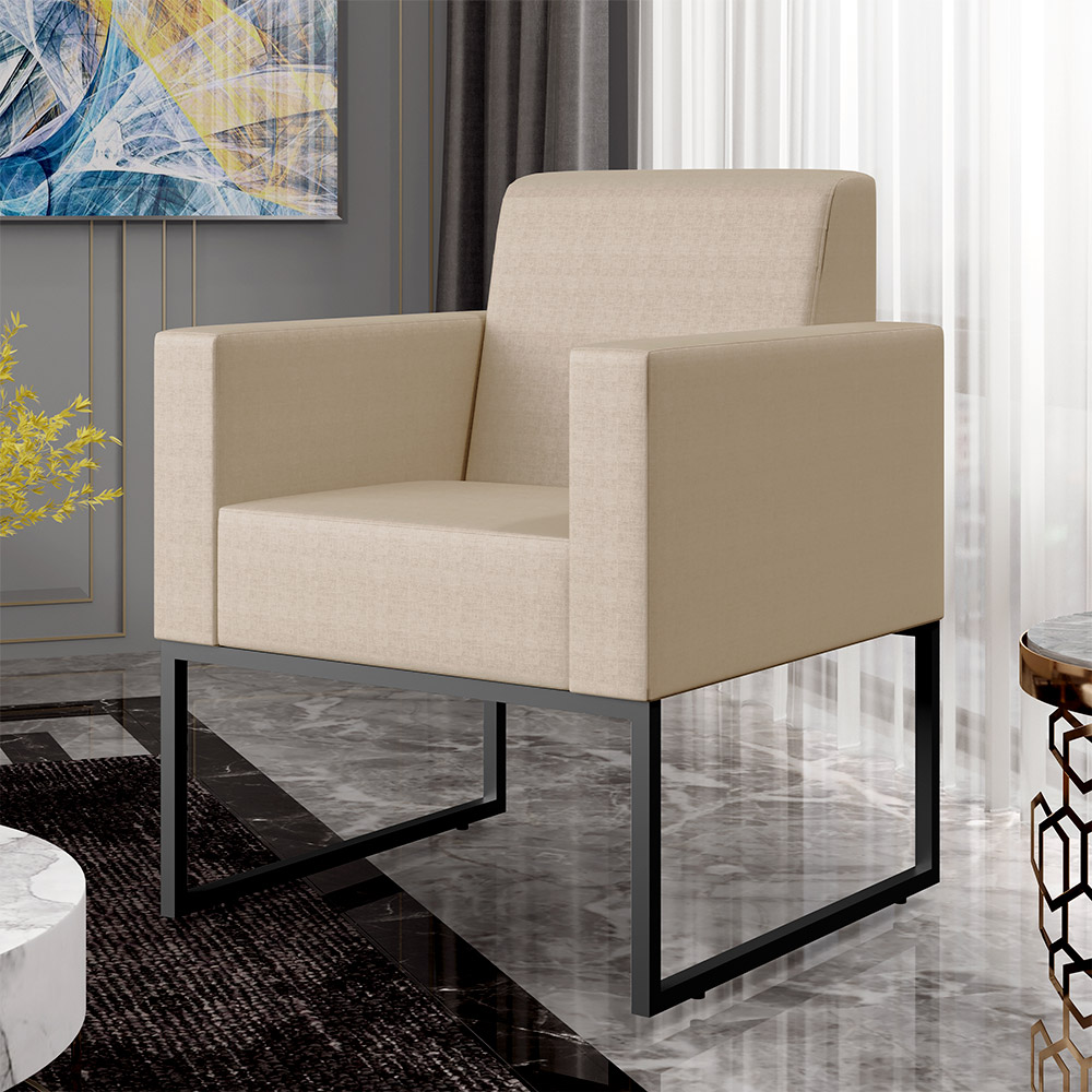 Poltrona Para Sala De Estar Base Fixa De Metal Helô L02 Facto Pérola Metalizado - Lyam Decor