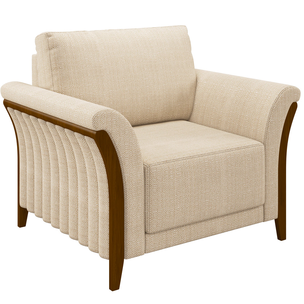 Poltrona Para Sala De Estar Decorativa Base Fixa Stefan M03 Linho Bege - Lyam Decor
