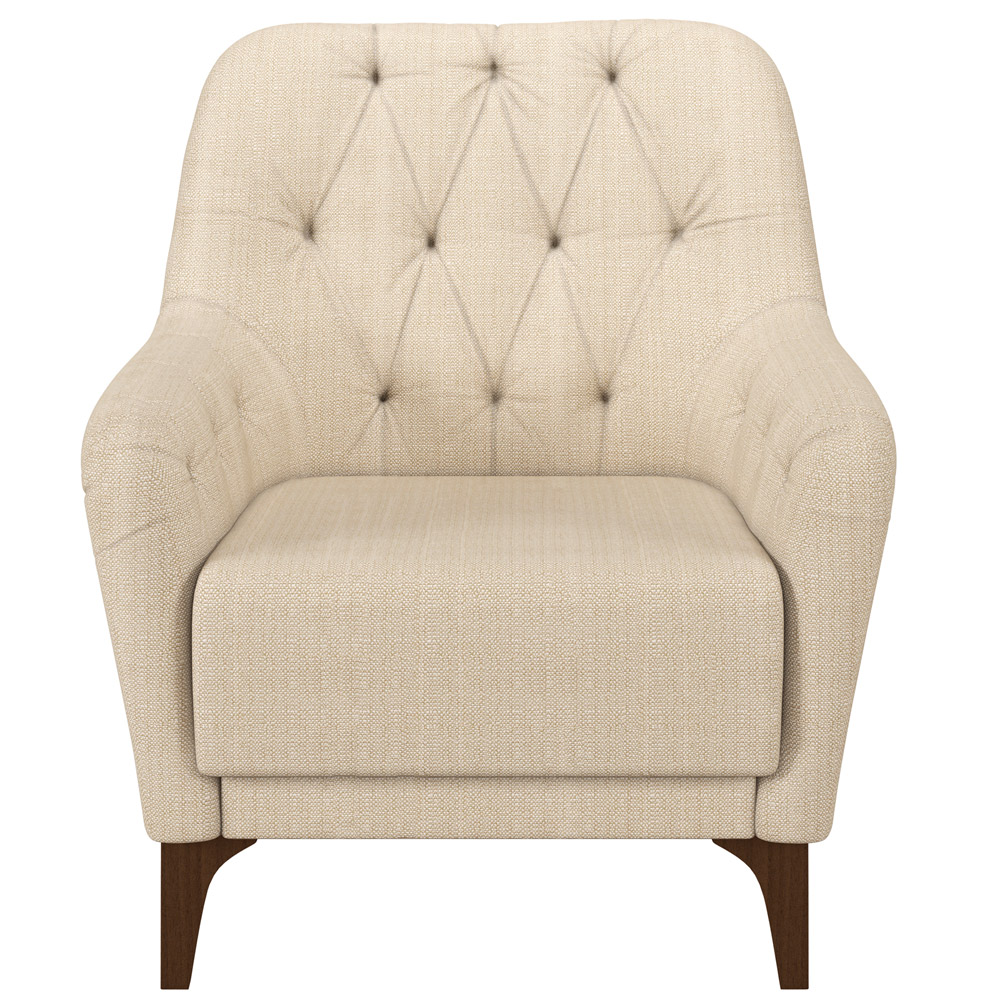 Poltrona Para Sala De Estar Decorativa Com Tachas Base Fixa Blenda M03 Linho Bege - Lyam Decor