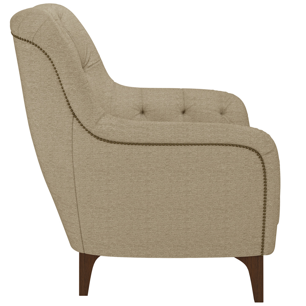 Poltrona Para Sala De Estar Decorativa Com Tachas Base Fixa Blenda M03 Linho Bege Escuro - Lyam Decor
