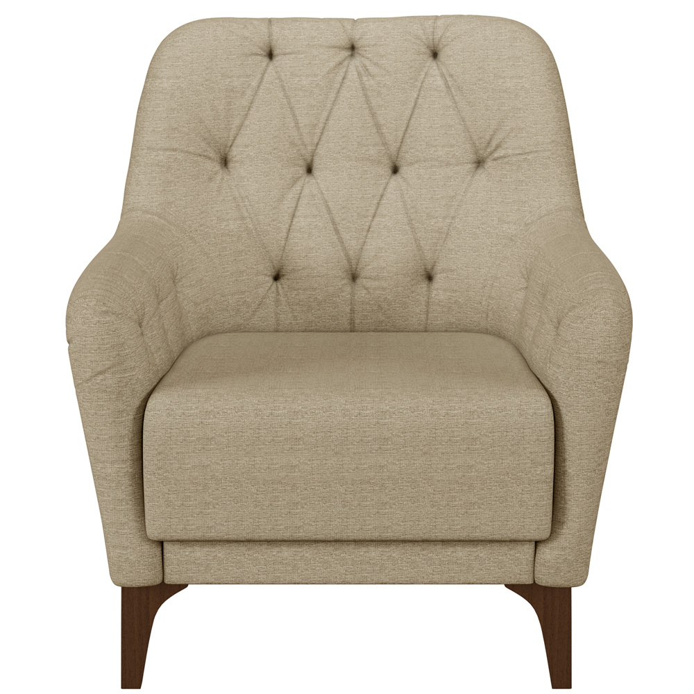 Poltrona Para Sala De Estar Decorativa Com Tachas Base Fixa Blenda M03 Linho Bege Escuro - Lyam Decor