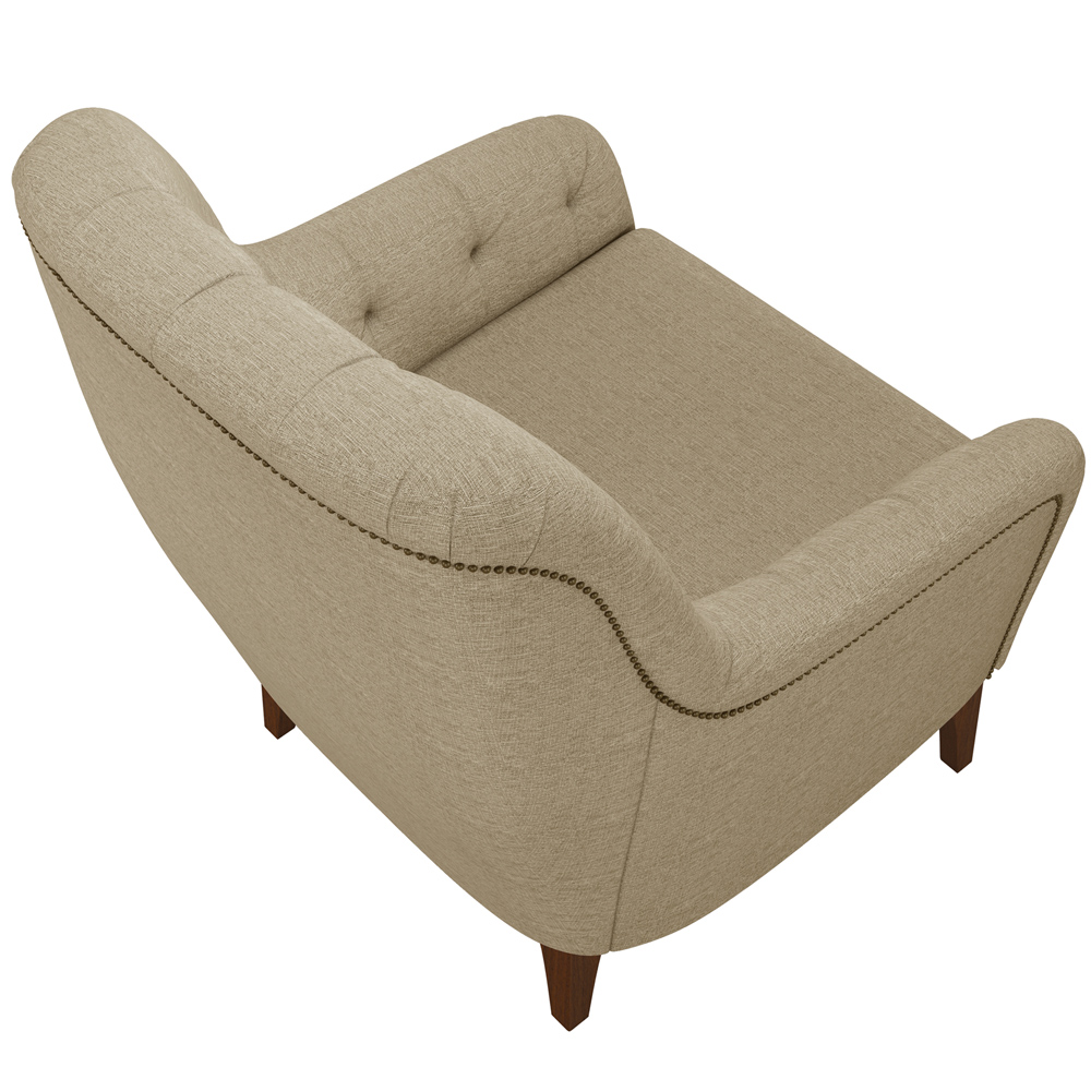 Poltrona Para Sala De Estar Decorativa Com Tachas Base Fixa Blenda M03 Linho Bege Escuro - Lyam Decor