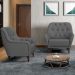 Poltrona Para Sala De Estar Decorativa Com Tachas Base Fixa Blenda M03 Linho Chumbo - Lyam Decor